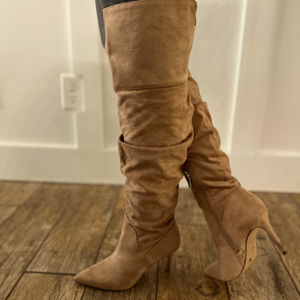 Jessica Simpson Womens Anitah Faux Suede Heels Over-The-Knee Boots